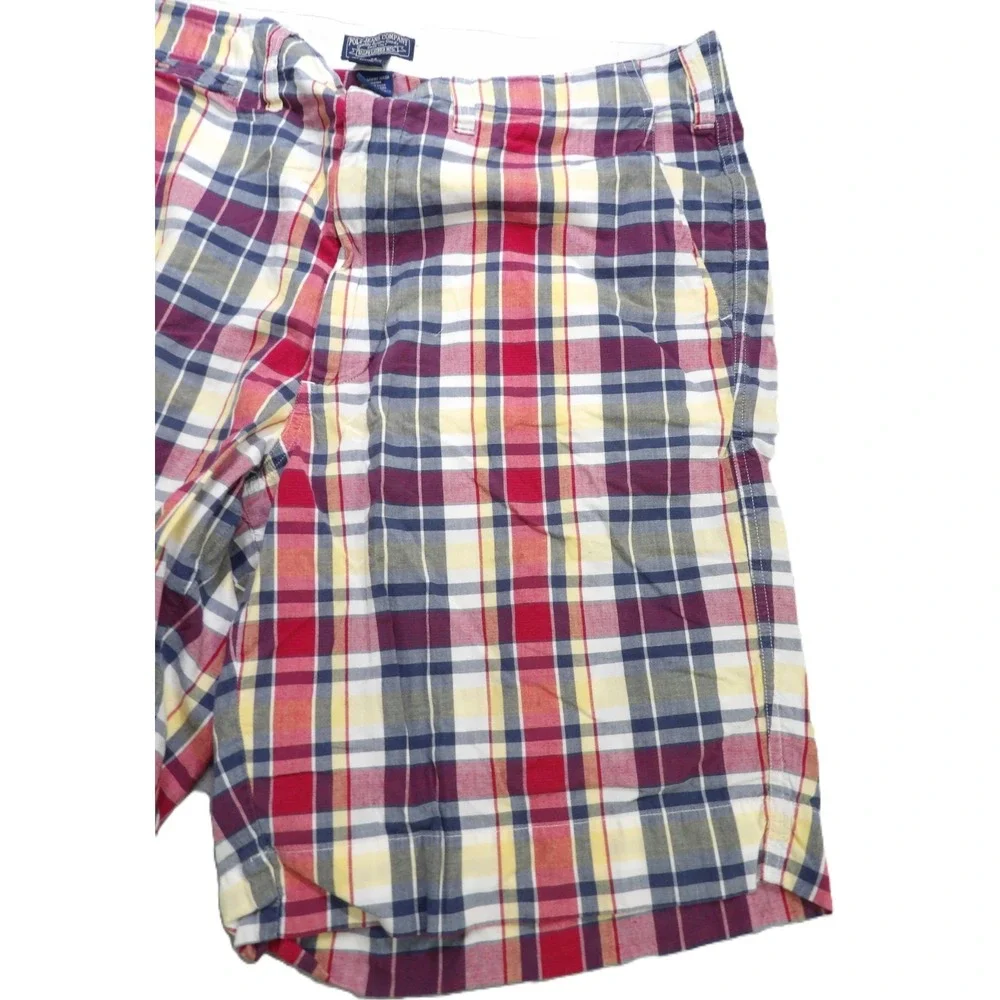Y2K Polo Jeans Co Ralph Lauren Plaid‎ Shorts Men 38 Red Blue Cotton Chino Preppy